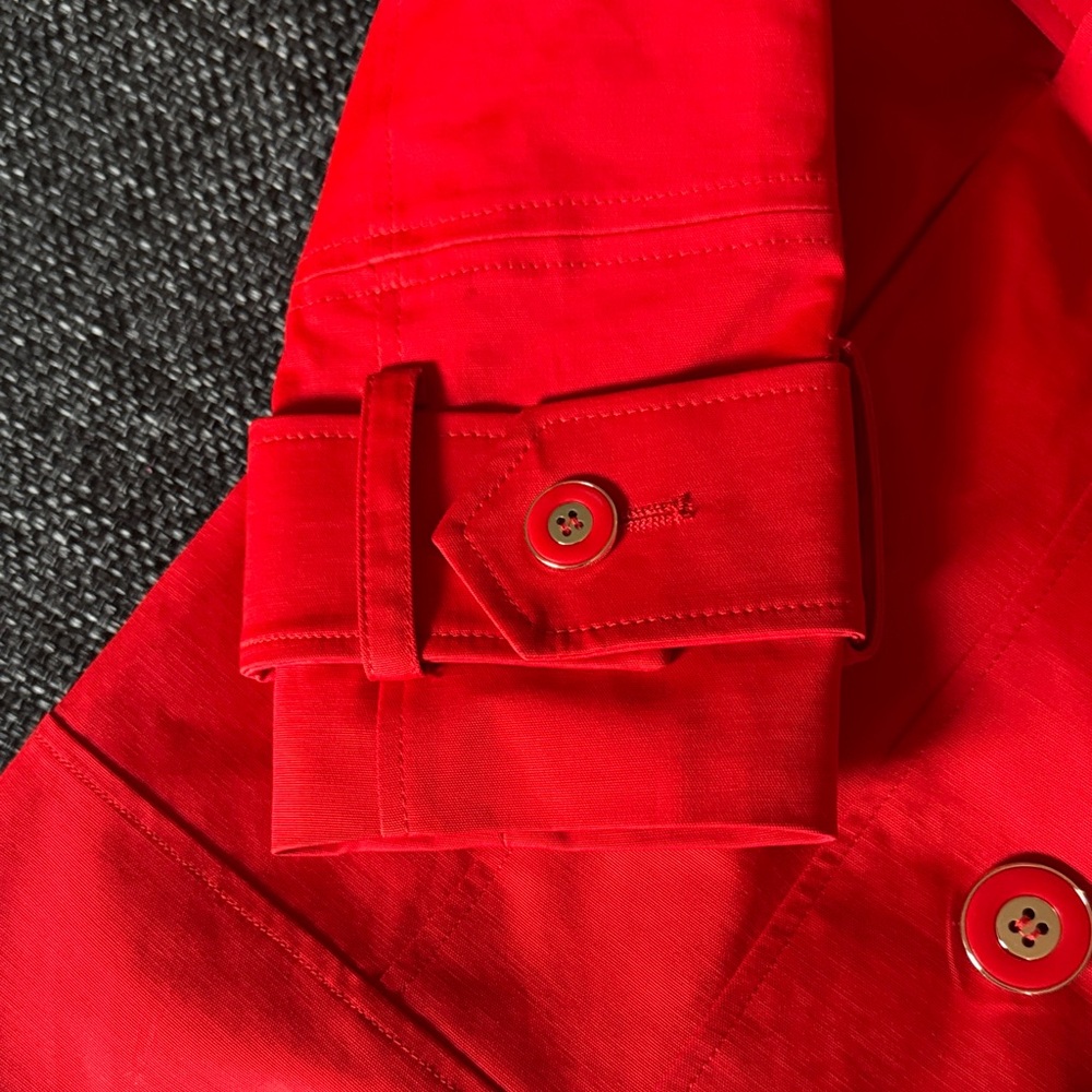 Women's Red Double-Breasted Belted Trench Coat - Picture 8 of 13